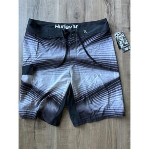 Hurley Phantom Mens Board Shorts Size 32 Black Gray Striped Swim Trunks NWT